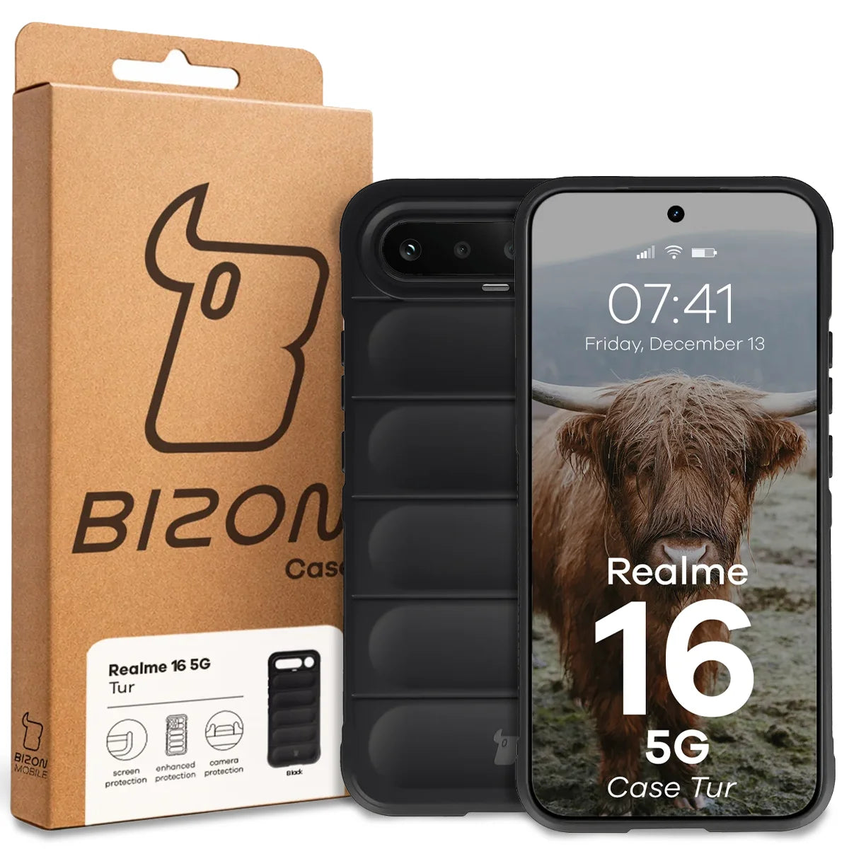 Robuste Handyhülle für Realme 16 5G, Bizon Case Tur, Schwarz