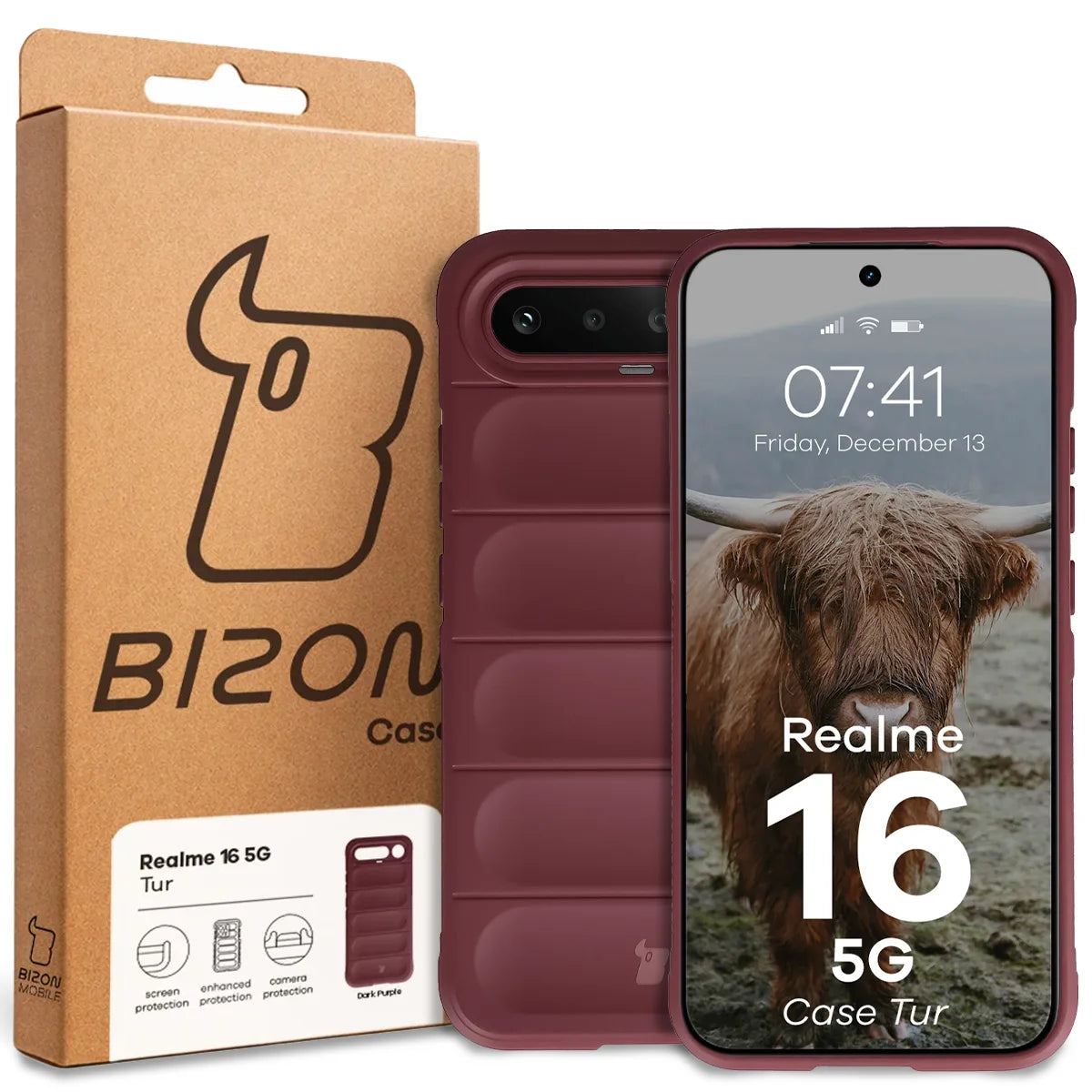 Robuste Handyhülle für Realme 16 5G, Bizon Case Tur, Burgunderrot