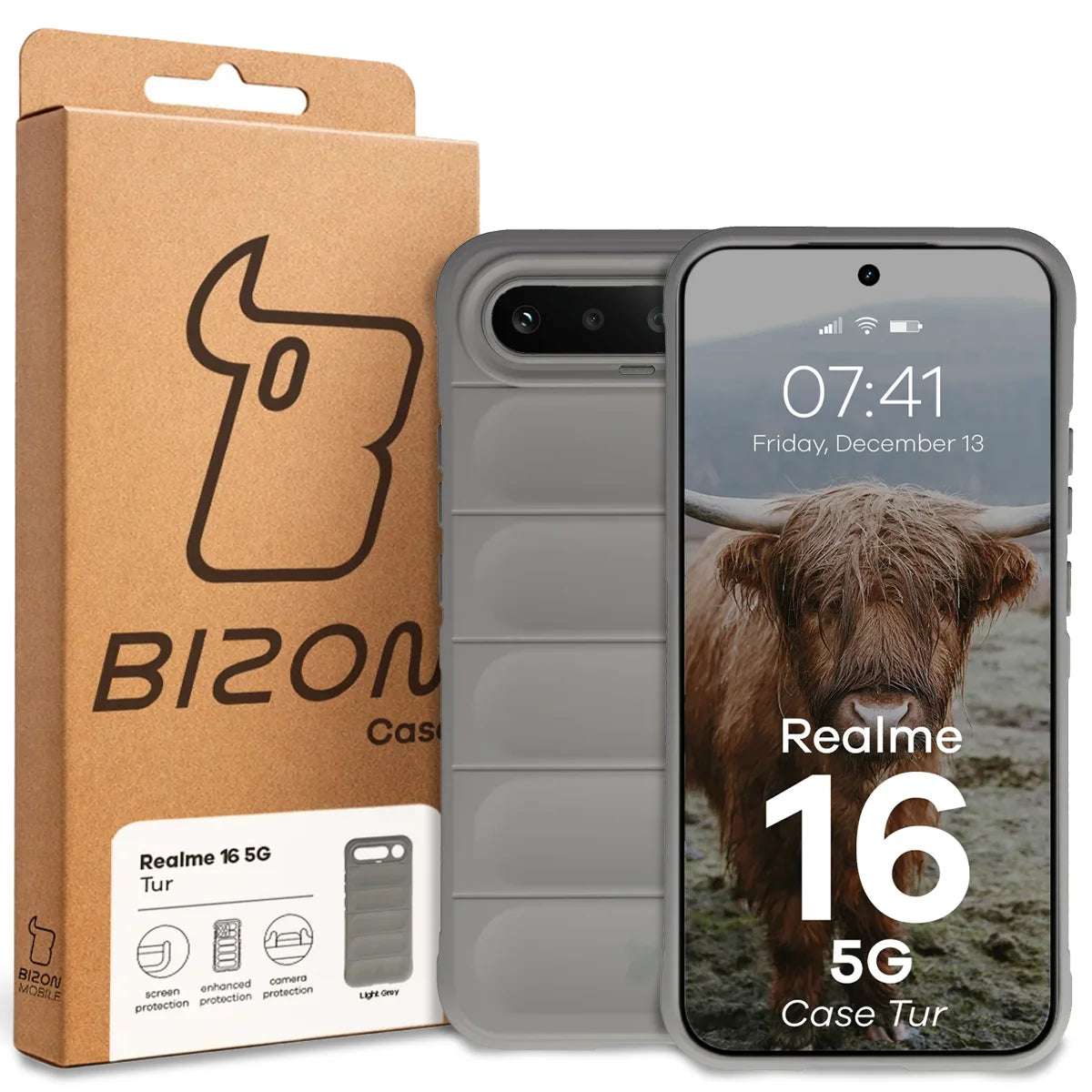 Robuste Handyhülle für Realme 16 5G, Bizon Case Tur, Hellgrau