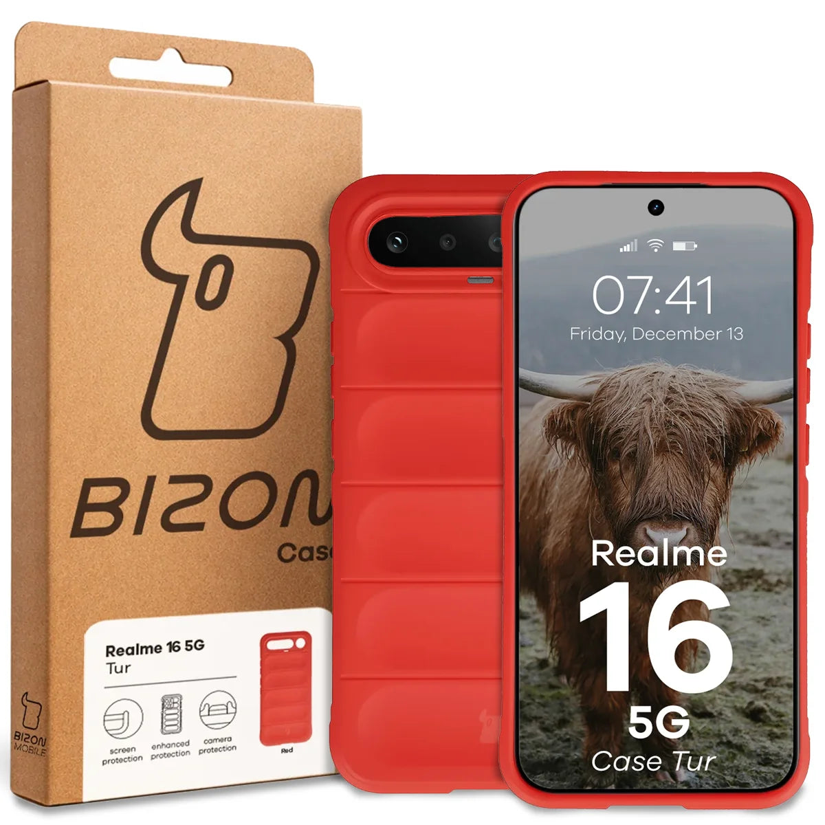 Robuste Handyhülle für Realme 16 5G, Bizon Case Tur, Rot