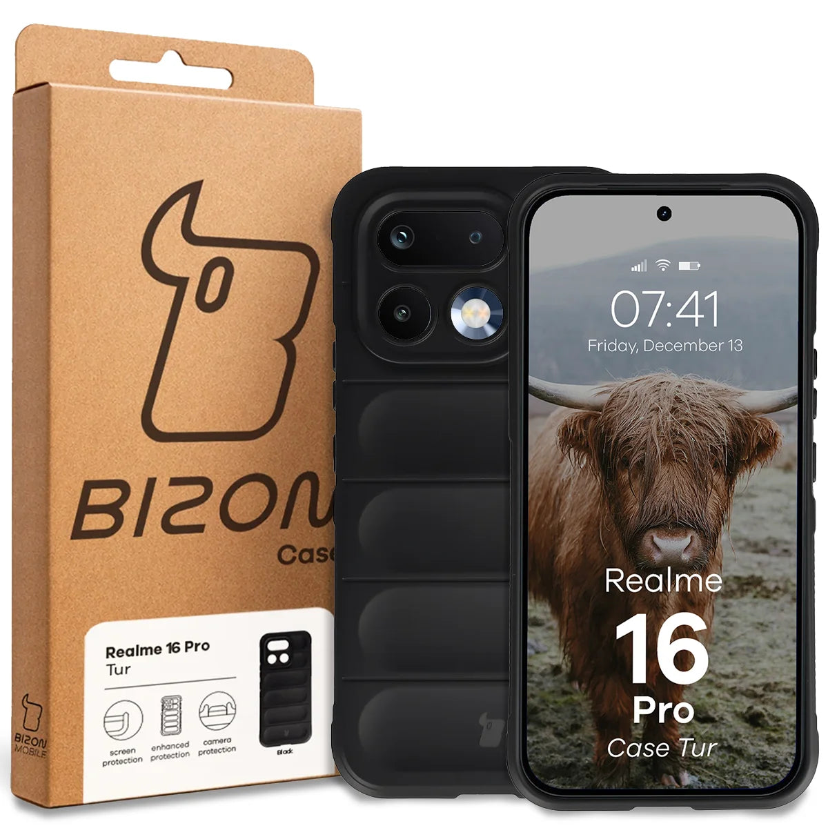 Robuste Handyhülle für Realme 16 Pro 5G, Bizon Case Tur, Schwarz