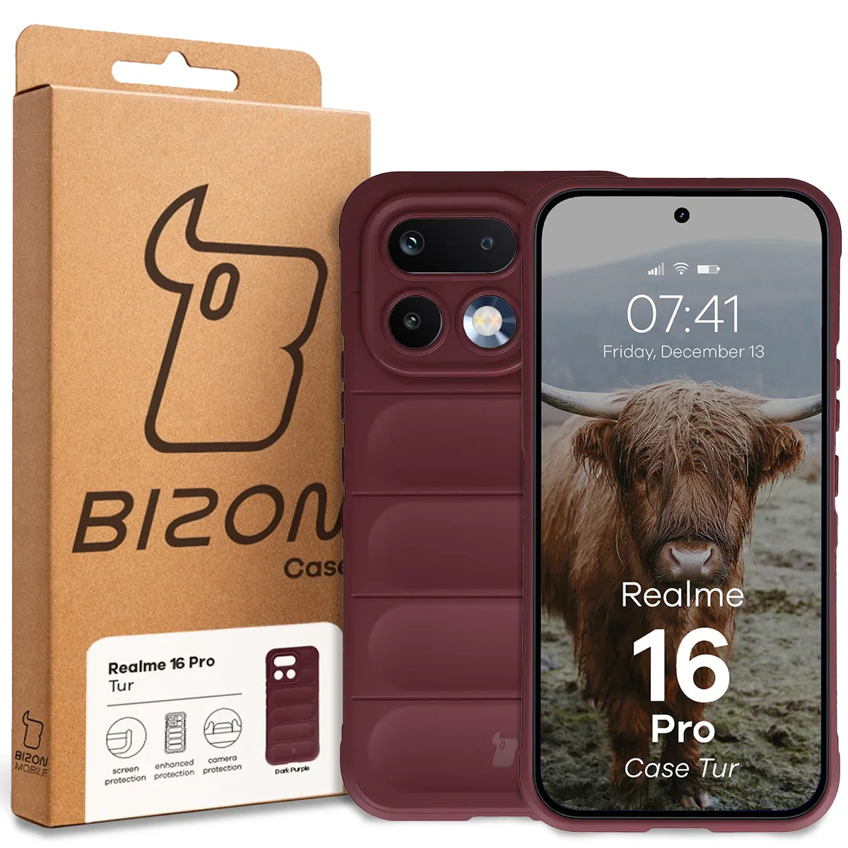 Robuste Handyhülle für Realme 16 Pro 5G, Bizon Case Tur, Burgunderrot