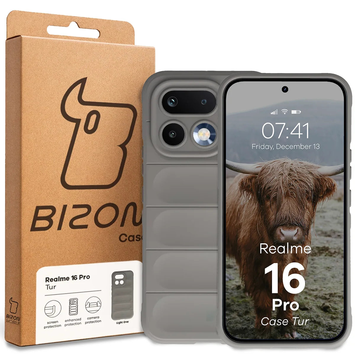 Robuste Handyhülle für Realme 16 Pro 5G, Bizon Case Tur, Hellgrau