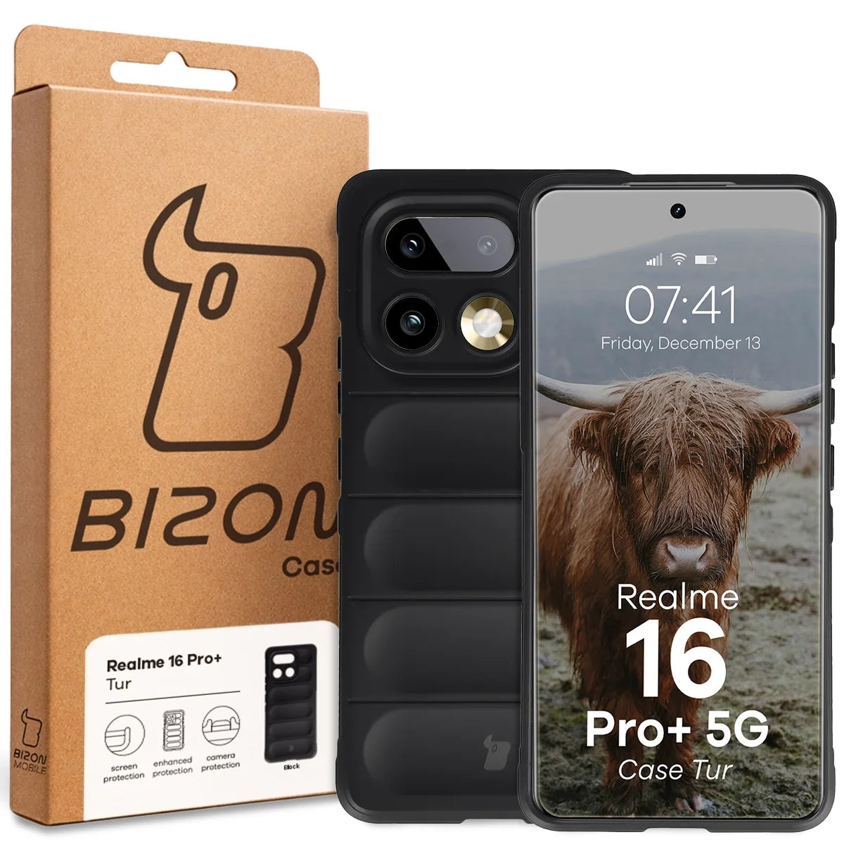 Robuste Handyhülle für Realme 16 Pro Plus 5G, Bizon Case Tur, Schwarz