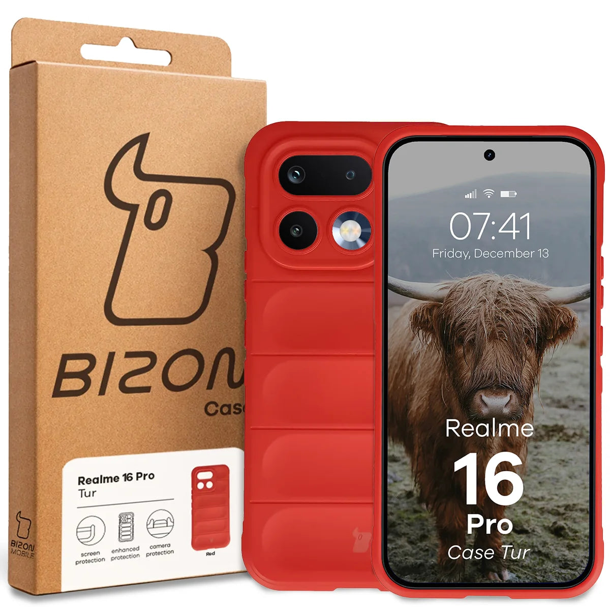 Robuste Handyhülle für Realme 16 Pro 5G, Bizon Case Tur, Rot