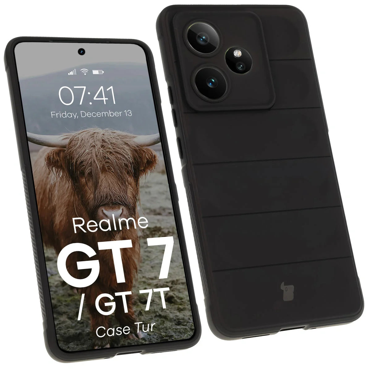 Robuste Handyhülle für Realme GT 7 / 7T, Bizon Case Tur, Schwarz