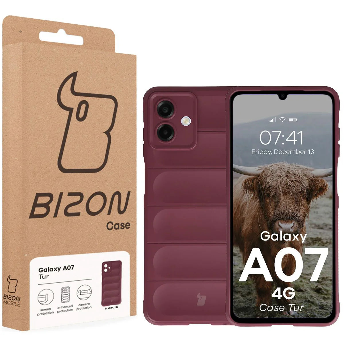 Robuste Handyhülle für Galaxy A07 4G, Bizon Case Tur, Burgunderrot