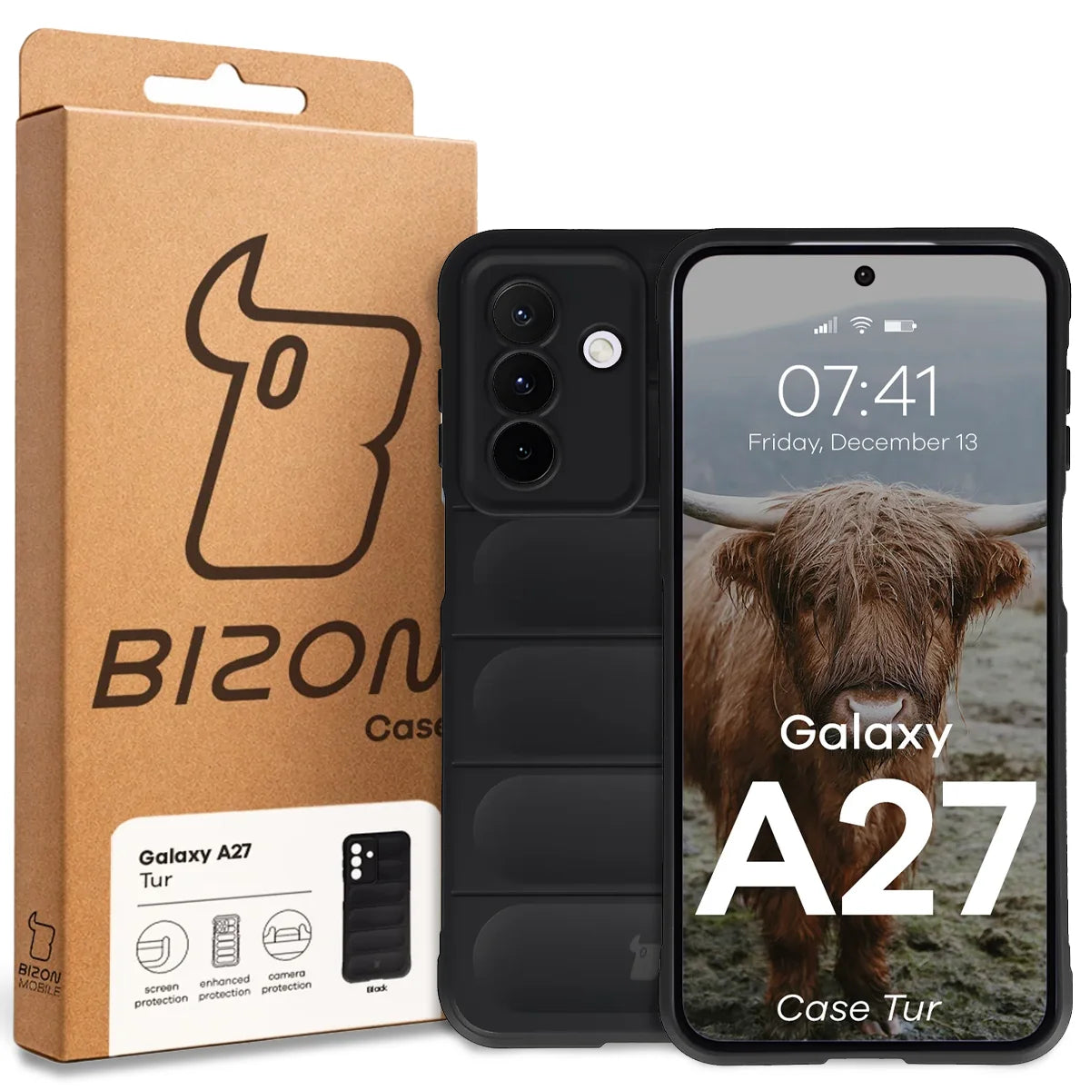 Robuste Handyhülle für Galaxy A27 5G, Bizon Case Tur, Schwarz