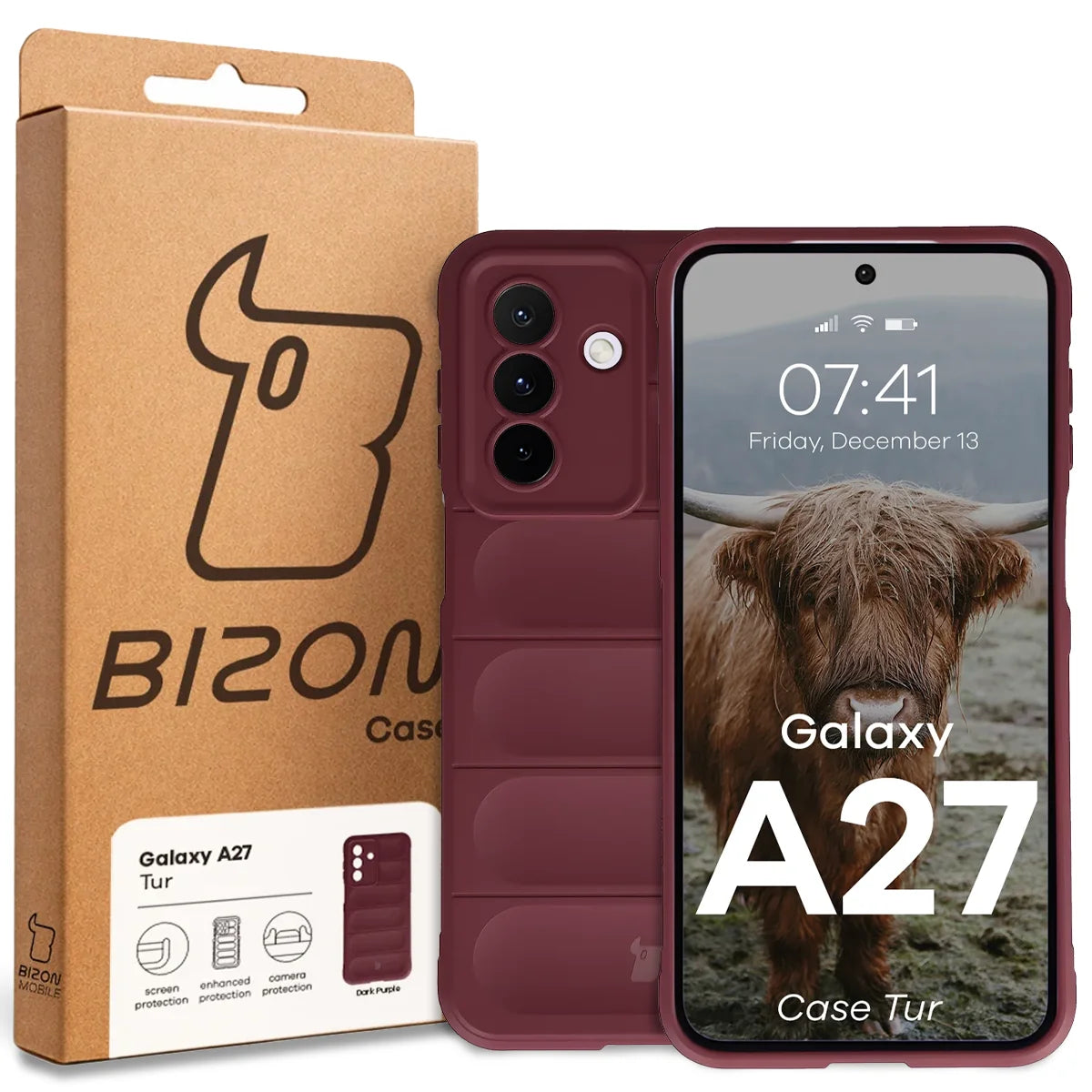 Robuste Handyhülle für Galaxy A27 5G, Bizon Case Tur, Burgunderrot