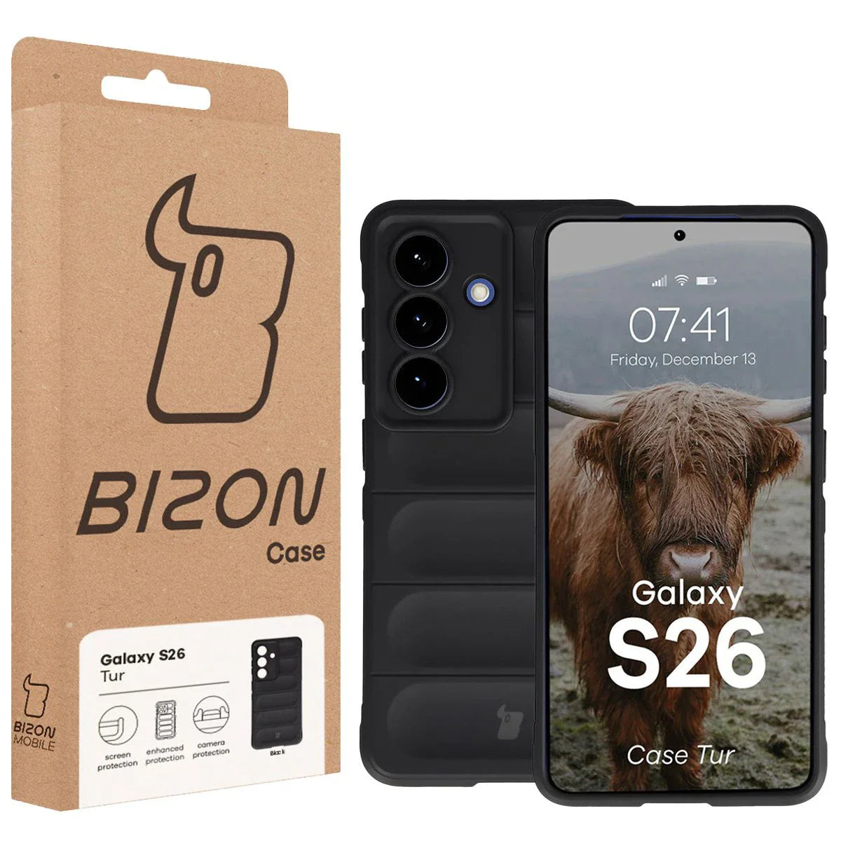Robuste Handyhülle für Galaxy S26, Bizon Case Tur, Schwarz