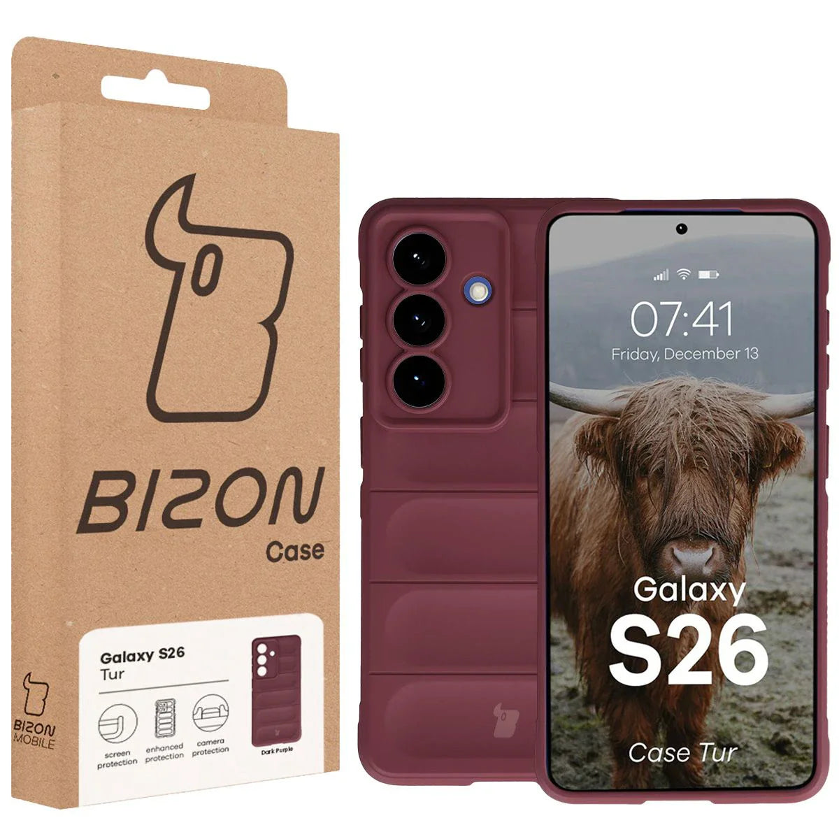 Robuste Handyhülle für Galaxy S26, Bizon Case Tur, Burgunderrot