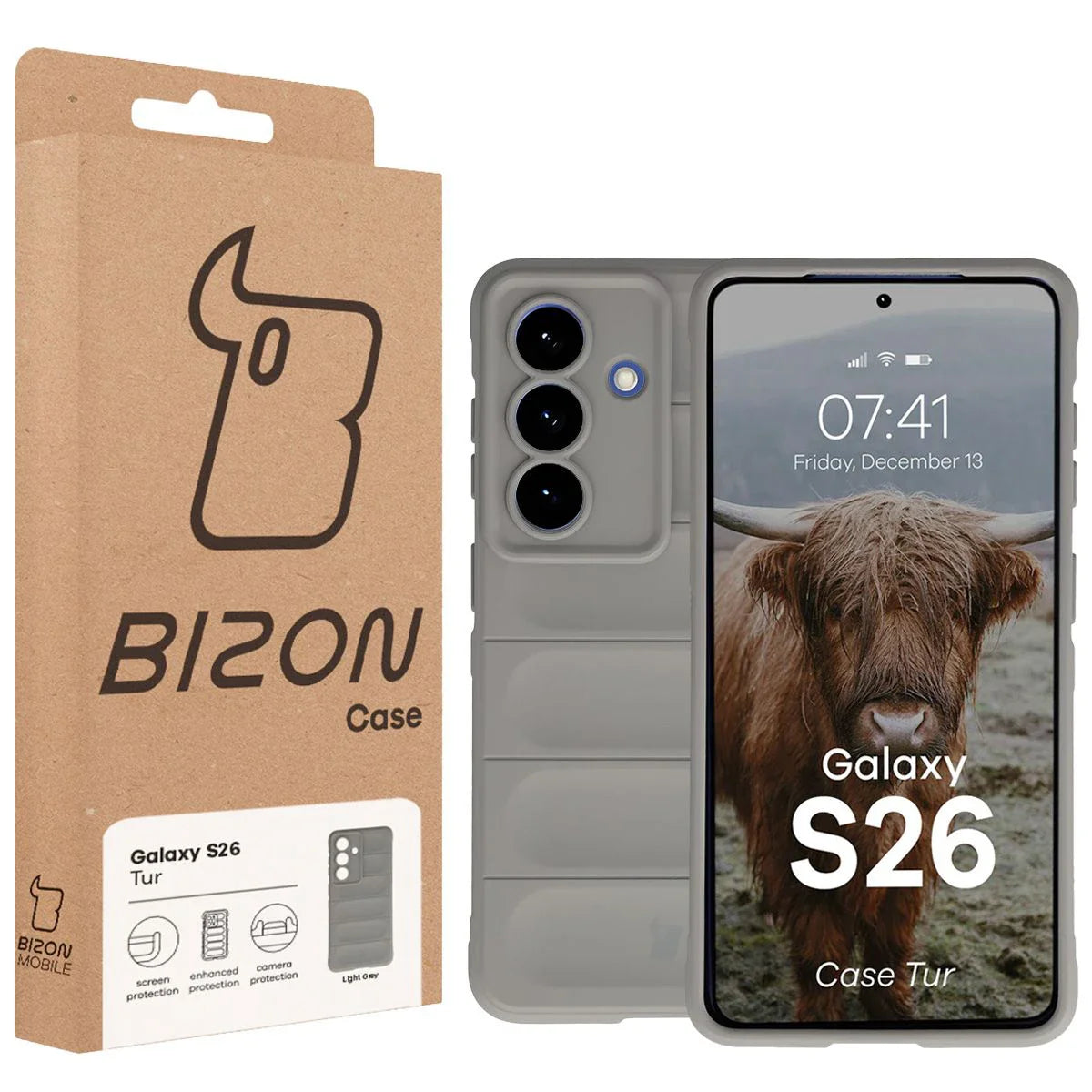 Robuste Handyhülle für Galaxy S26, Bizon Case Tur, Hellgrau