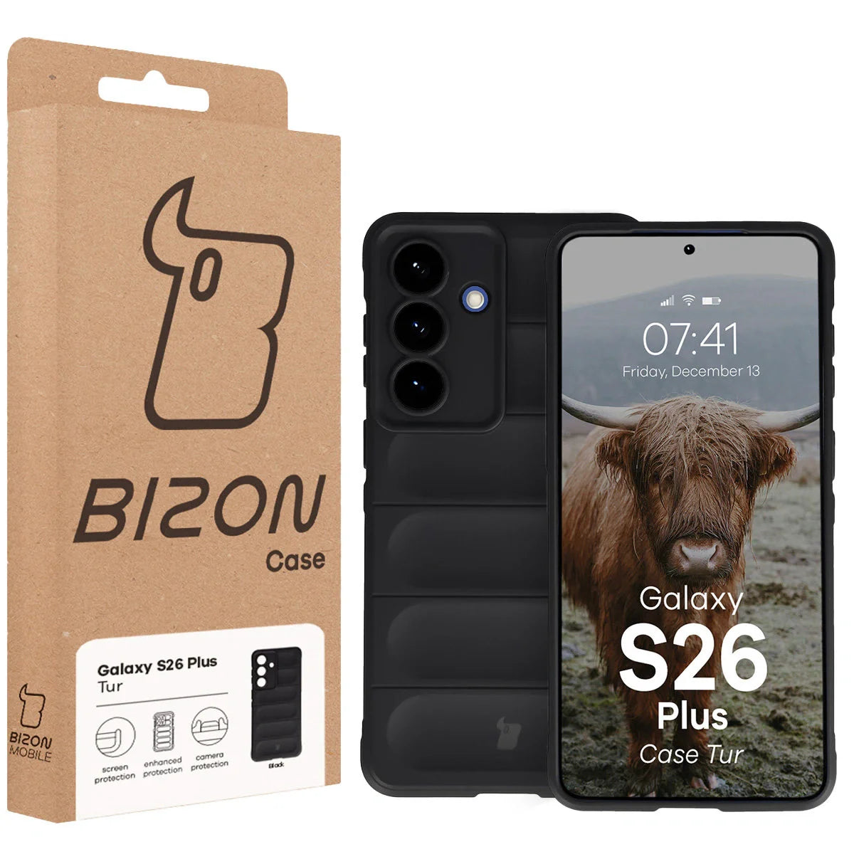 Robuste Handyhülle für Galaxy S26 Plus, Bizon Case Tur, Schwarz