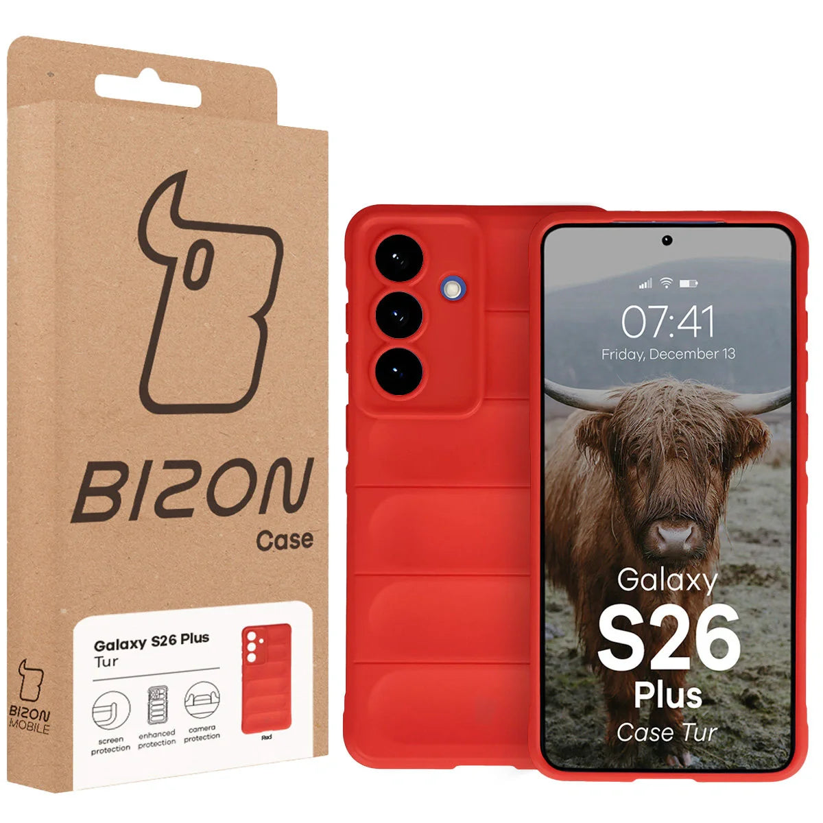 Robuste Handyhülle für Galaxy S26 Plus, Bizon Case Tur, Rot