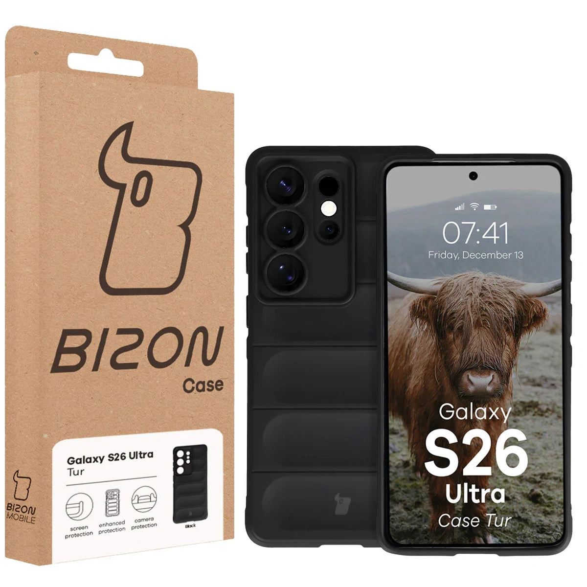 Robuste Handyhülle für Galaxy S26 Ultra, Bizon Case Tur, Schwarz