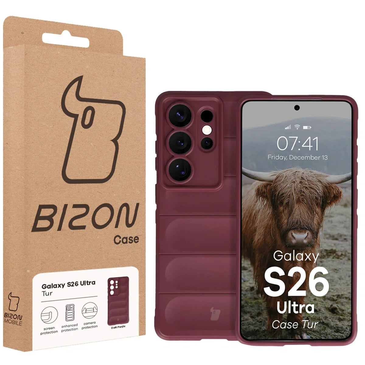 Robuste Handyhülle für Galaxy S26 Ultra, Bizon Case Tur, Burgunderrot