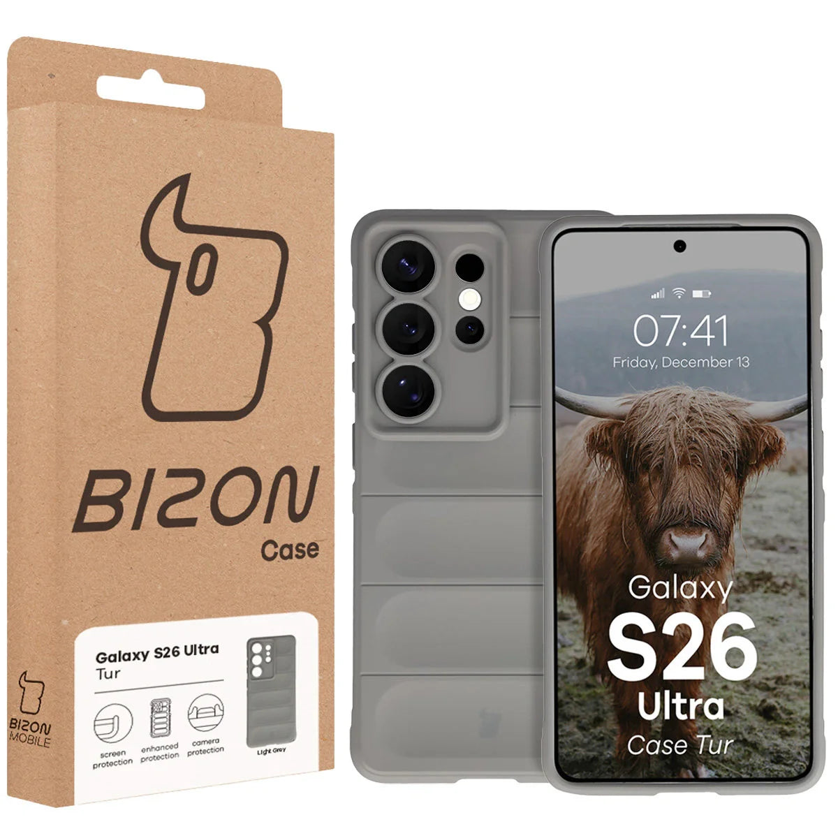 Robuste Handyhülle für Galaxy S26 Ultra, Bizon Case Tur, Hellgrau