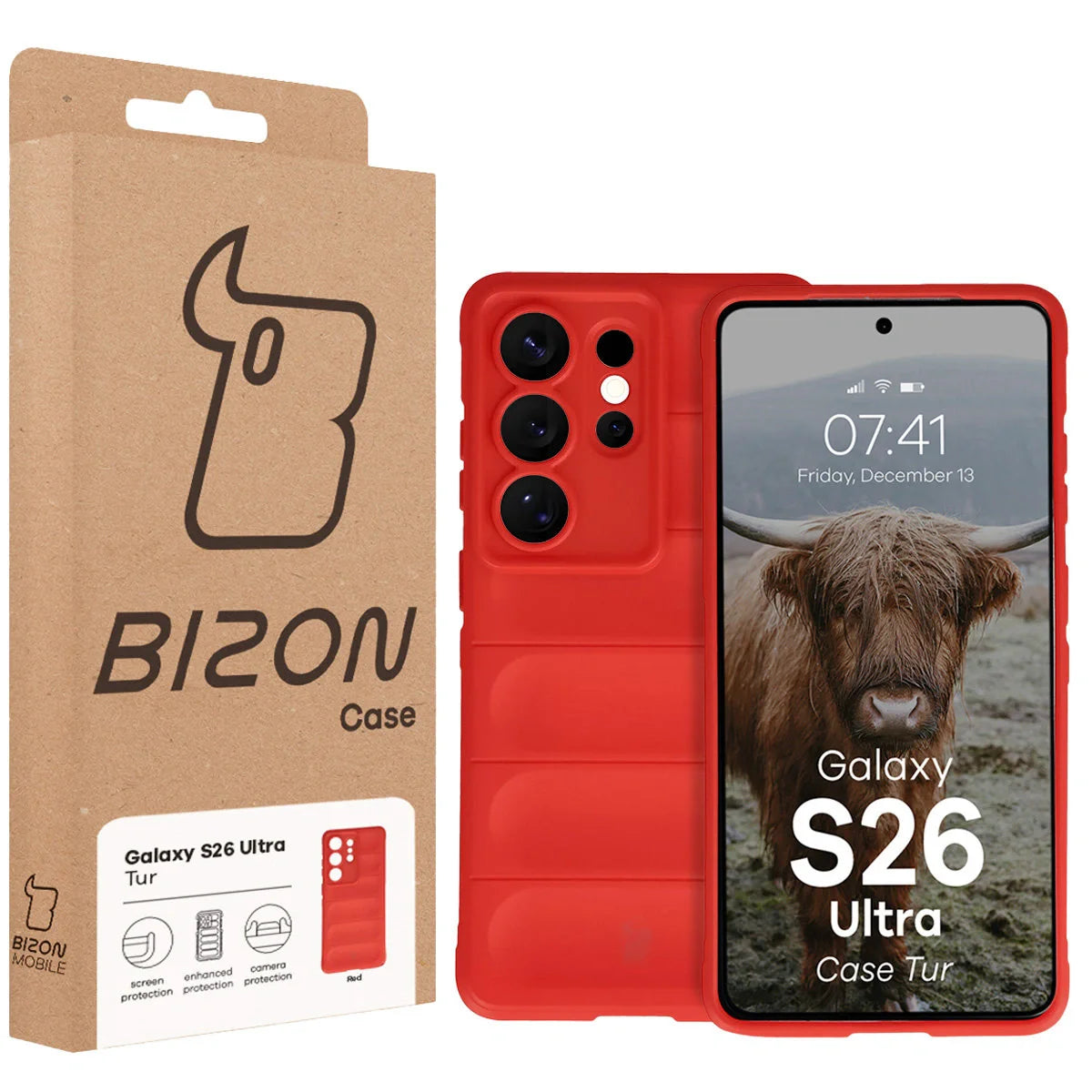Robuste Handyhülle für Galaxy S26 Ultra, Bizon Case Tur, Rot