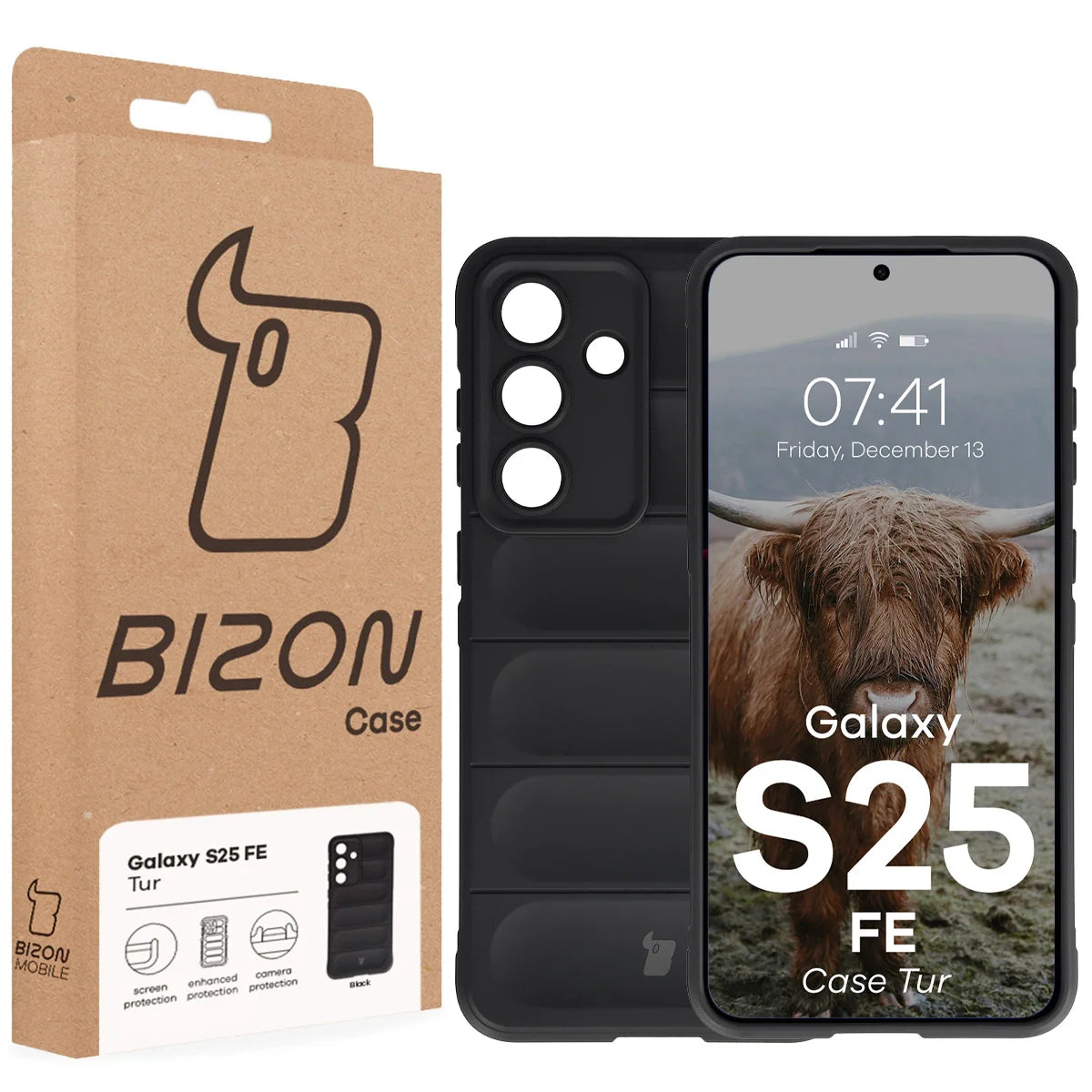 Robuste Handyhülle für Galaxy S25 FE, Bizon Case Tur, Schwarz