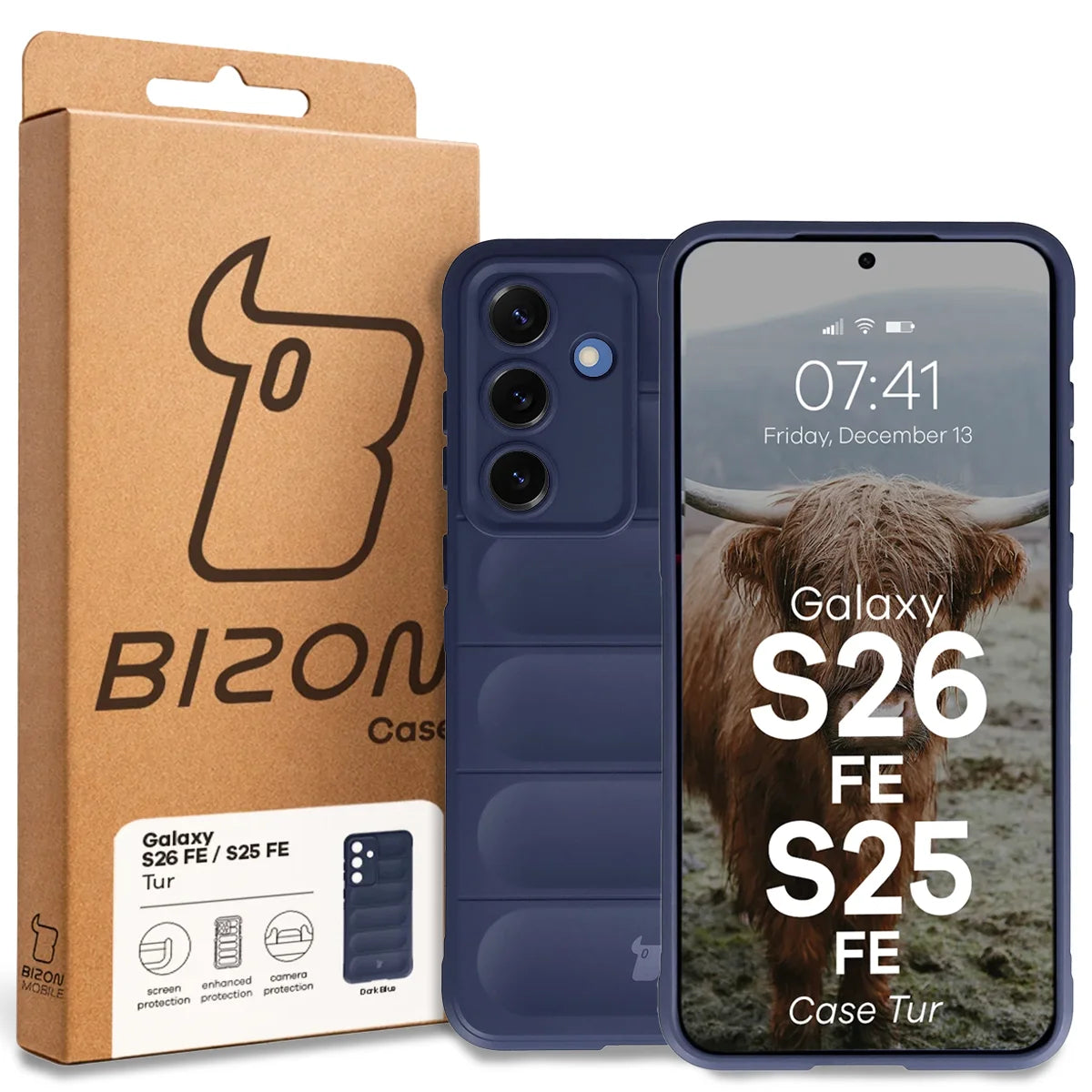 Robuste Handyhülle für Galaxy S26 FE/S25 FE, Bizon Case Tur, Dunkelblau