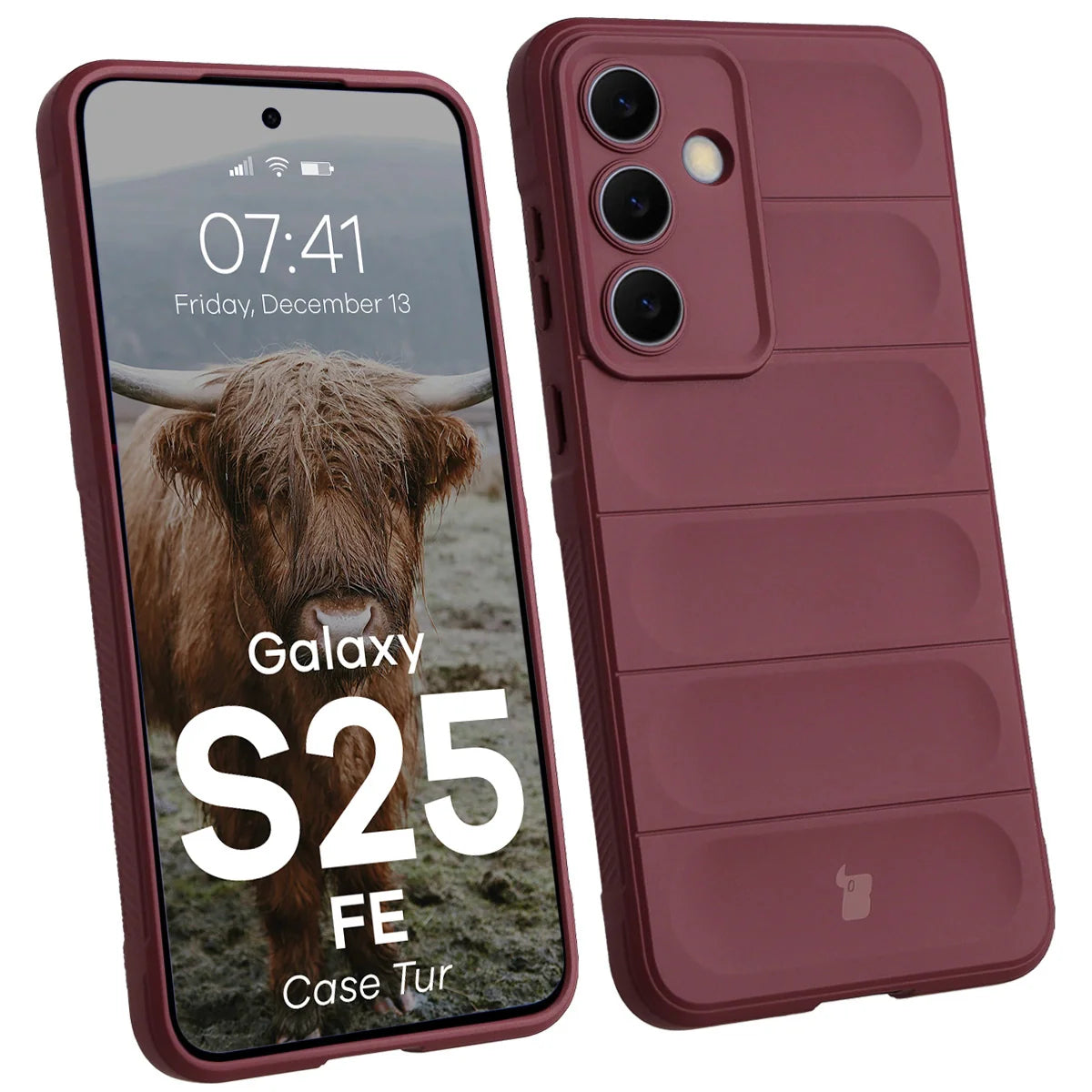 Robuste Handyhülle für Galaxy S25 FE, Bizon Case Tur, Burgunderrot