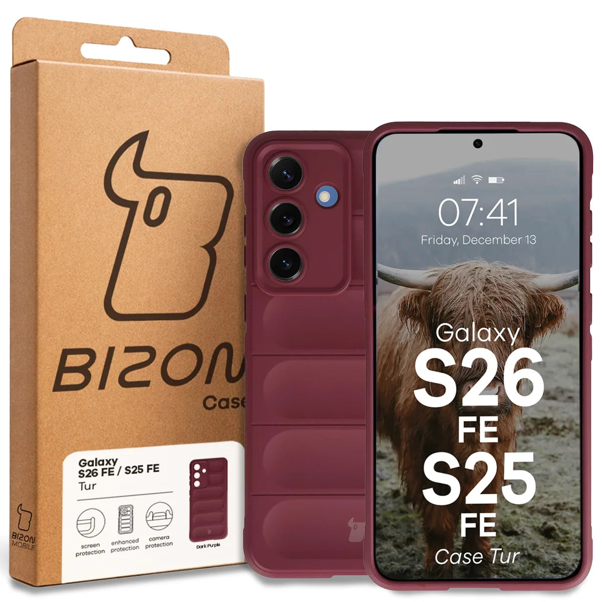 Robuste Handyhülle für Galaxy S26 FE/S25 FE, Bizon Case Tur, Burgunderrot
