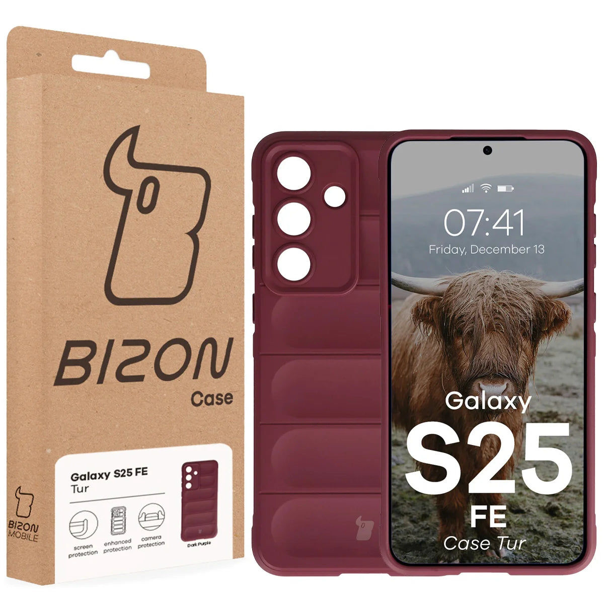 Robuste Handyhülle für Galaxy S25 FE, Bizon Case Tur, Burgunderrot
