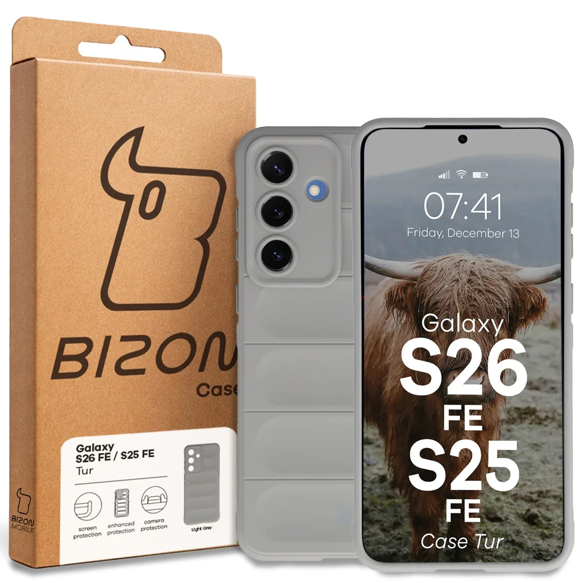 Robuste Handyhülle für Galaxy S26 FE/S25 FE, Bizon Case Tur, Hellgrau