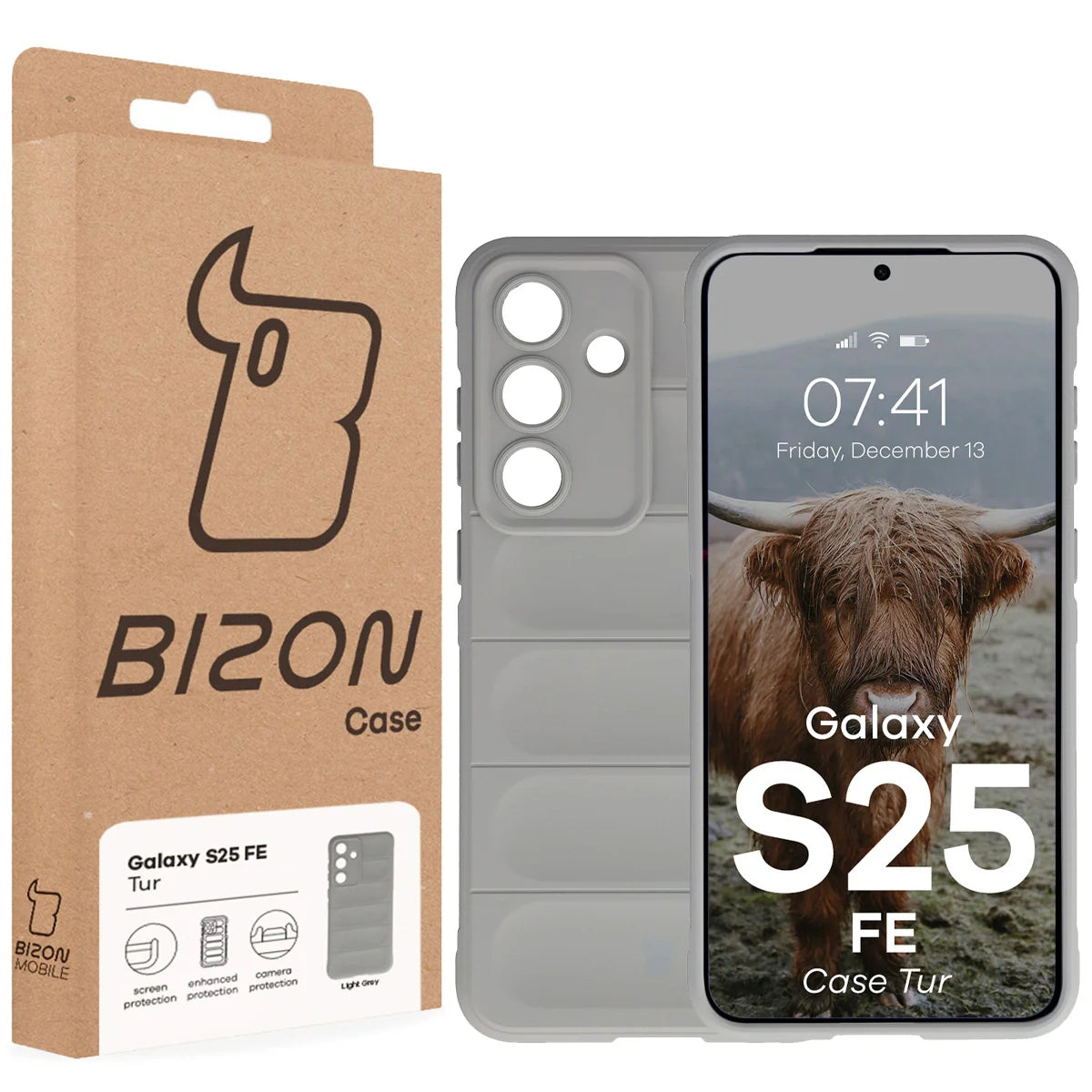 Robuste Handyhülle für Galaxy S25 FE, Bizon Case Tur, Hellgrau