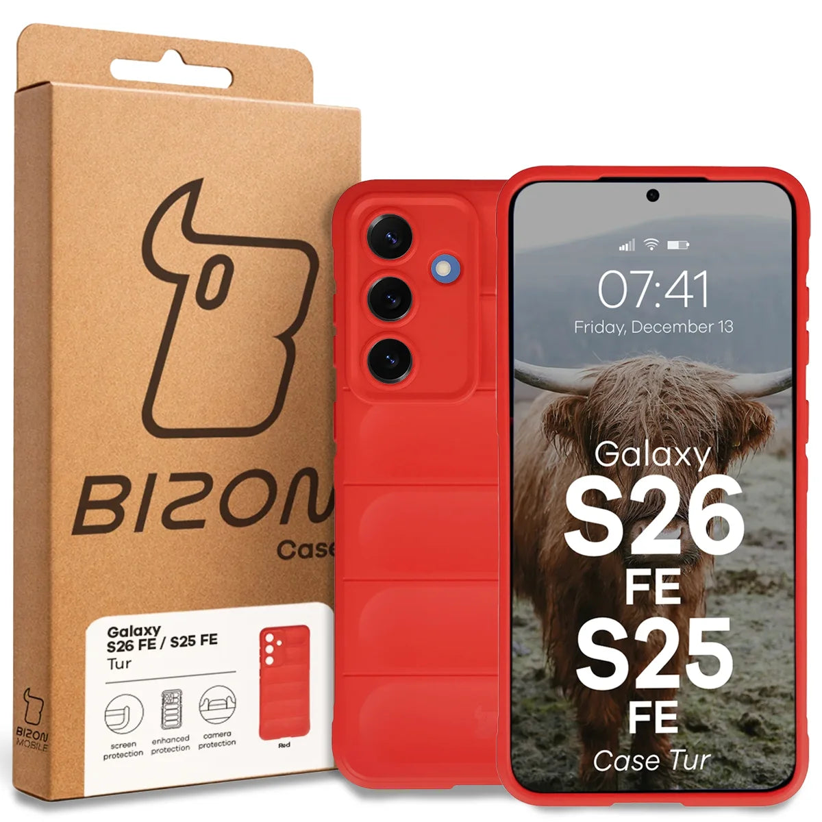 Robuste Handyhülle für Galaxy S26 FE/S25 FE, Bizon Case Tur, Rot