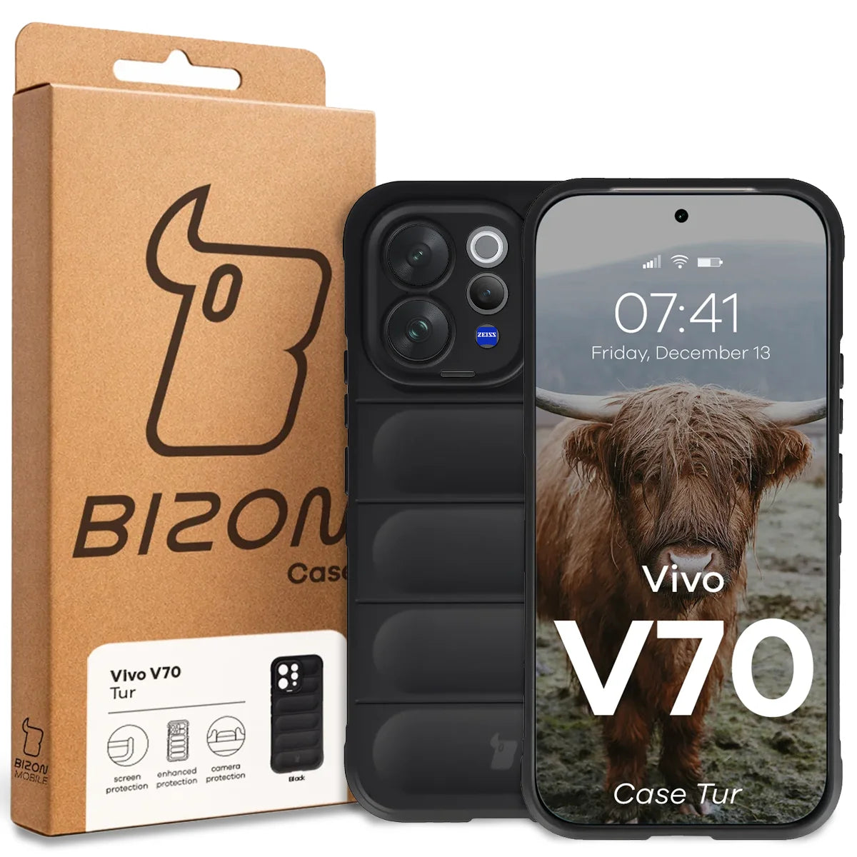 Robuste Handyhülle für Vivo V70 5G, Bizon Case Tur, Schwarz