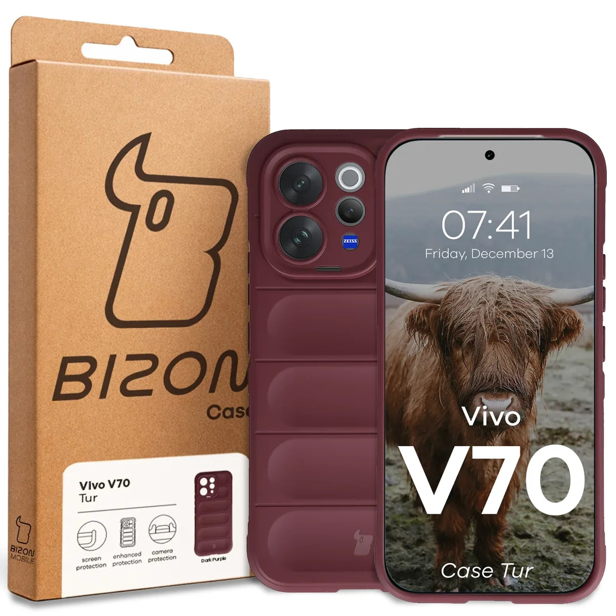 Robuste Handyhülle für Vivo V70 5G, Bizon Case Tur, Burgunderrot