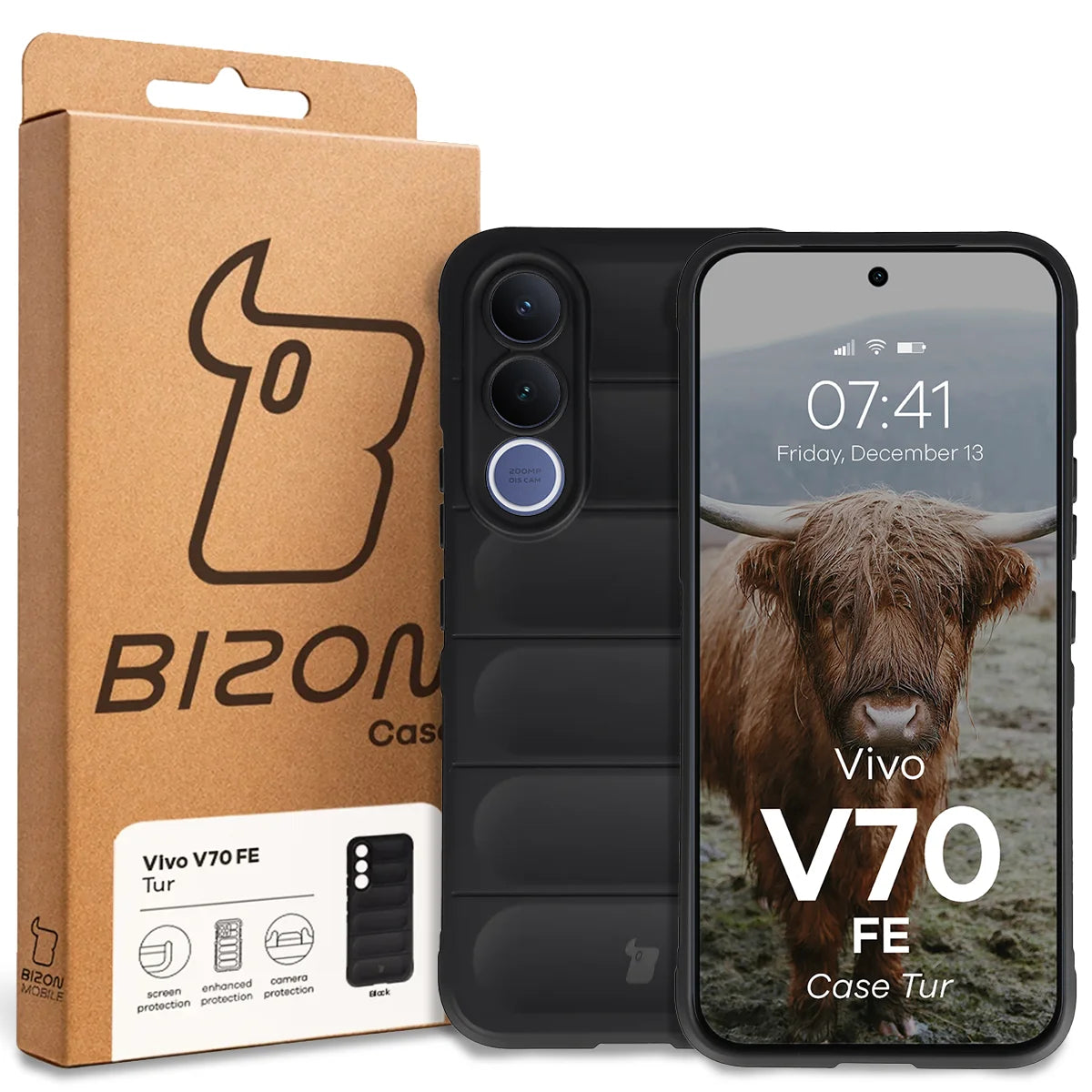 Robuste Handyhülle für Vivo V70 FE 5G, Bizon Case Tur, Schwarz