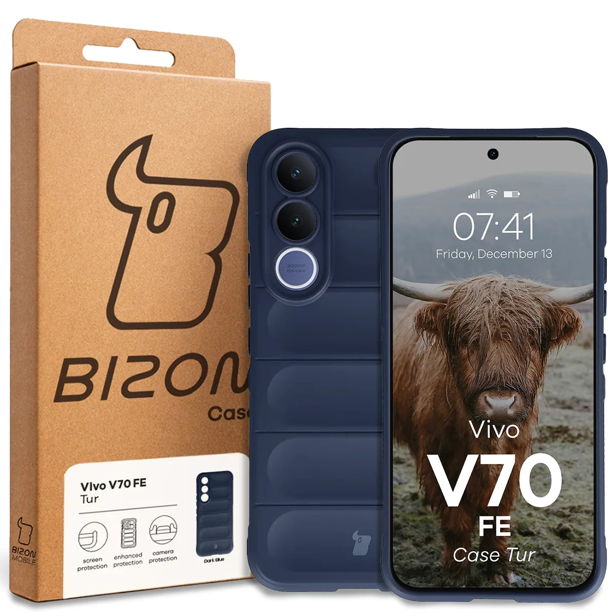 Robuste Handyhülle für Vivo V70 FE 5G, Bizon Case Tur, Dunkelblau