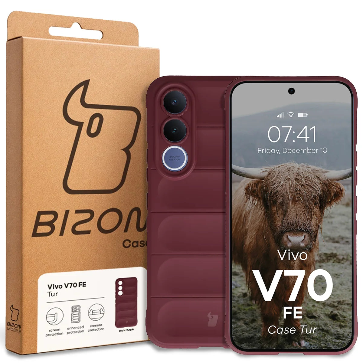 Robuste Handyhülle für Vivo V70 FE 5G, Bizon Case Tur, Burgunderrot