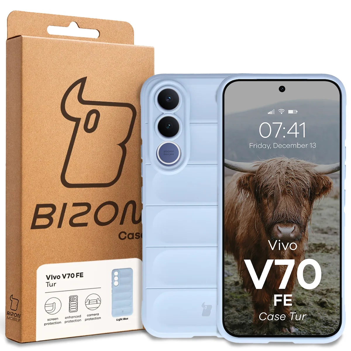 Robuste Handyhülle für Vivo V70 FE 5G, Bizon Case Tur, Hellblau