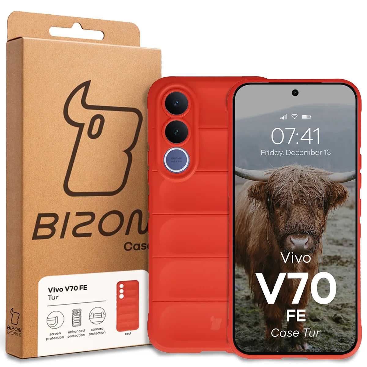 Robuste Handyhülle für Vivo V70 FE 5G, Bizon Case Tur, Rot