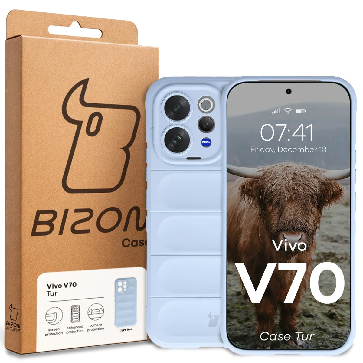 Robuste Handyhülle für Vivo V70 5G, Bizon Case Tur, Hellblau