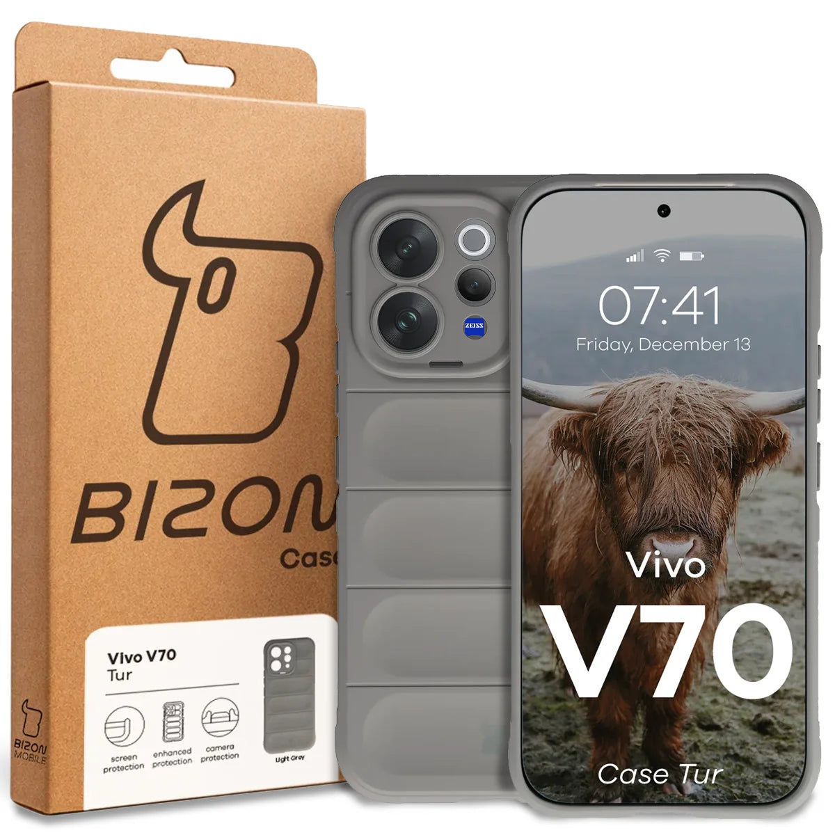 Robuste Handyhülle für Vivo V70 5G, Bizon Case Tur, Hellgrau