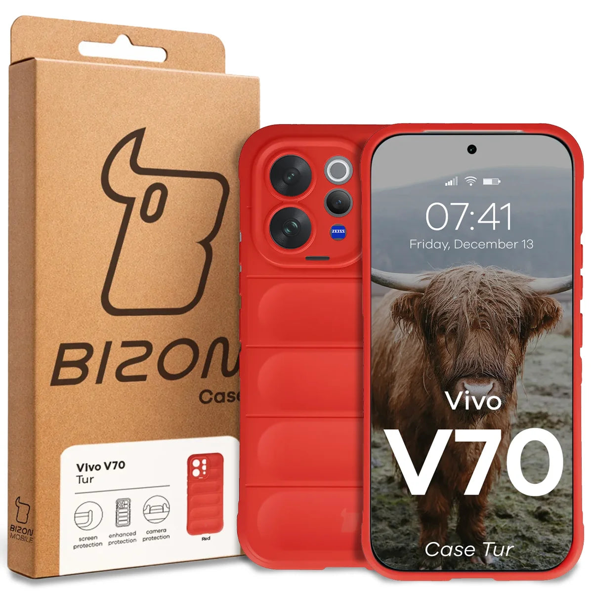 Robuste Handyhülle für Vivo V70 5G, Bizon Case Tur, Rot