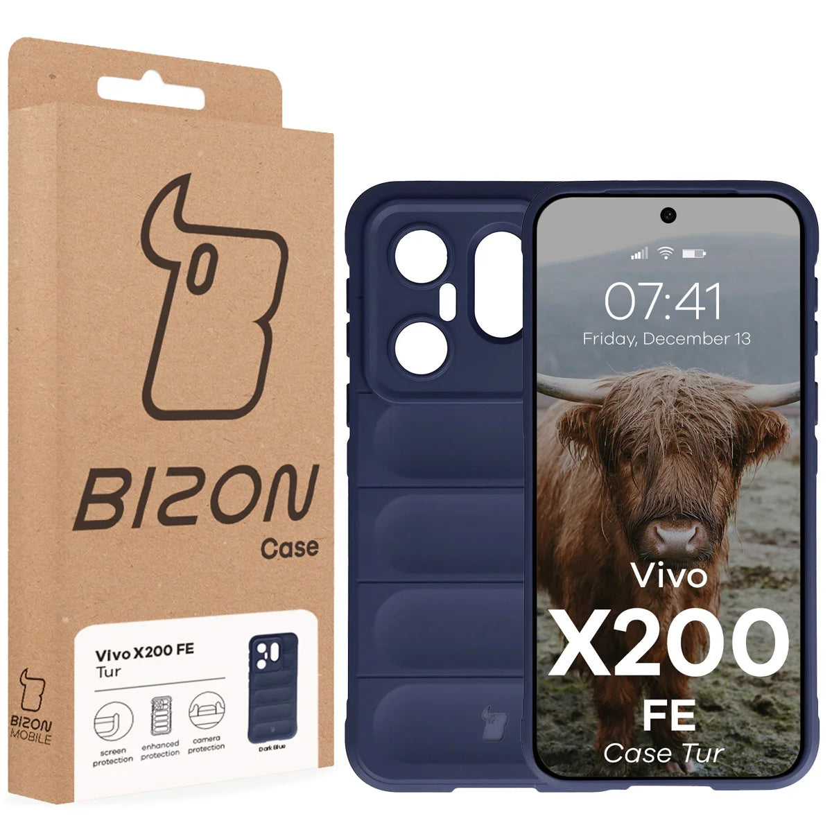 Robuste Handyhülle für Vivo X200 FE, Bizon Case Tur, Dunkelblau