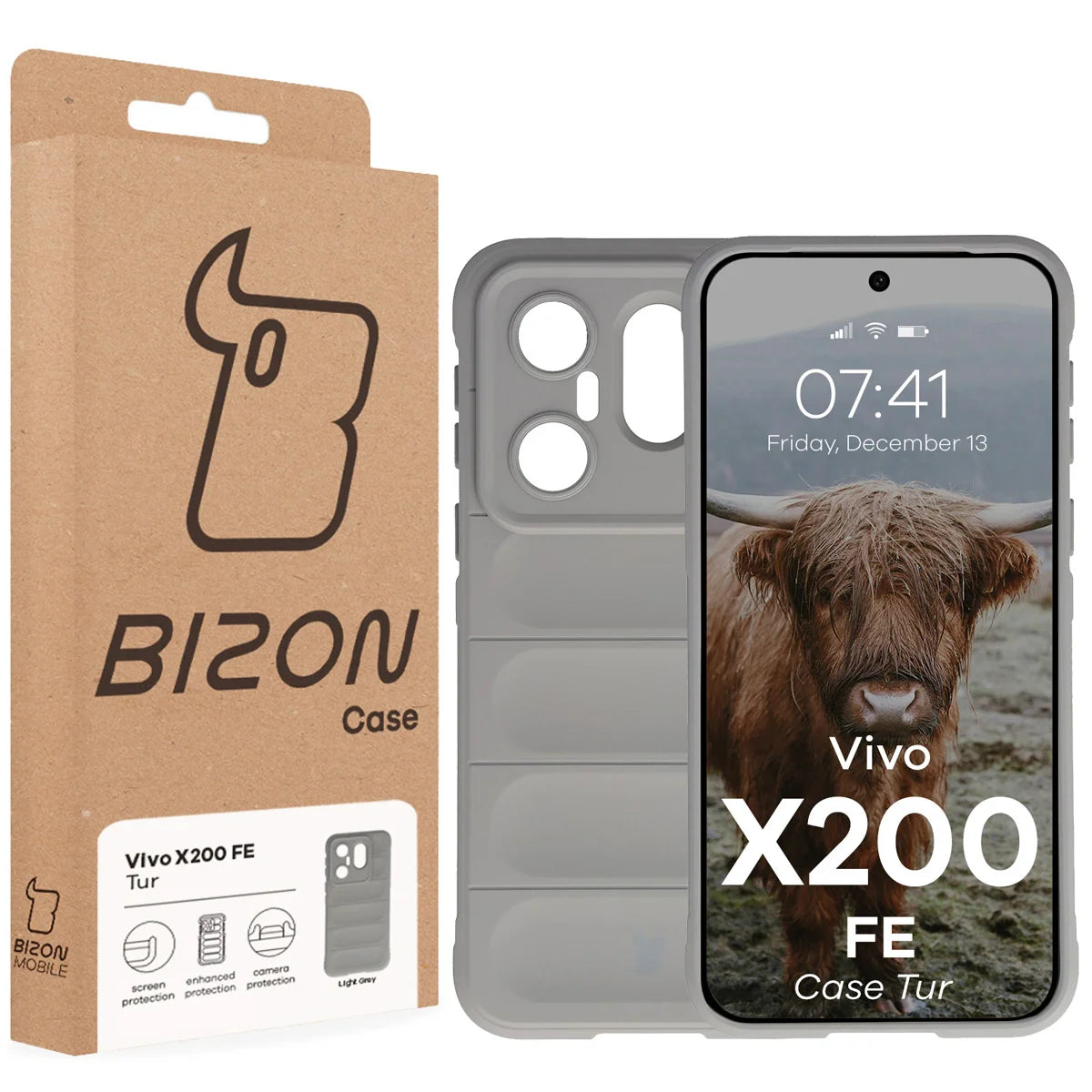 Robuste Handyhülle für Vivo X200 FE, Bizon Case Tur, Hellgrau