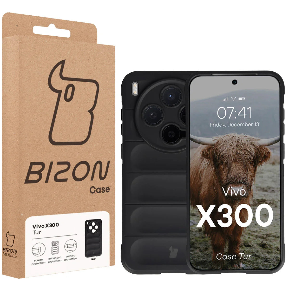 Robuste Handyhülle für Vivo X300, Bizon Case Tur, Schwarz