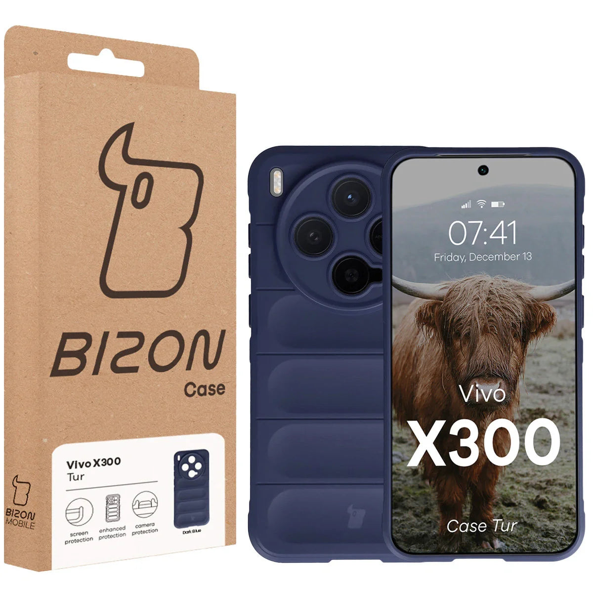 Robuste Handyhülle für Vivo X300, Bizon Case Tur, Dunkelblau