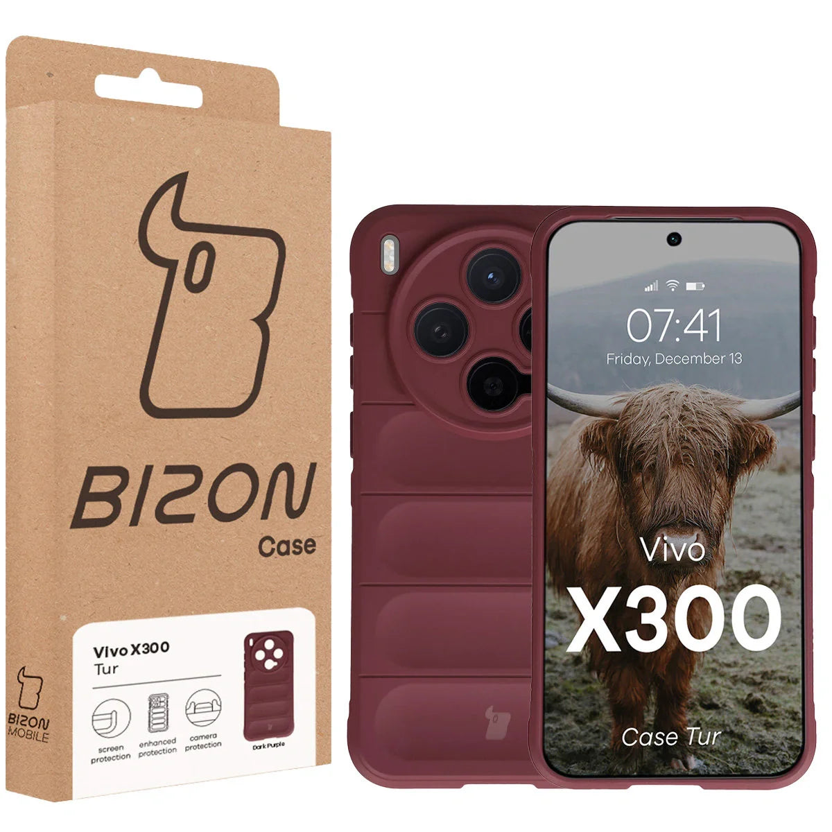 Robuste Handyhülle für Vivo X300, Bizon Case Tur, Burgunderrot