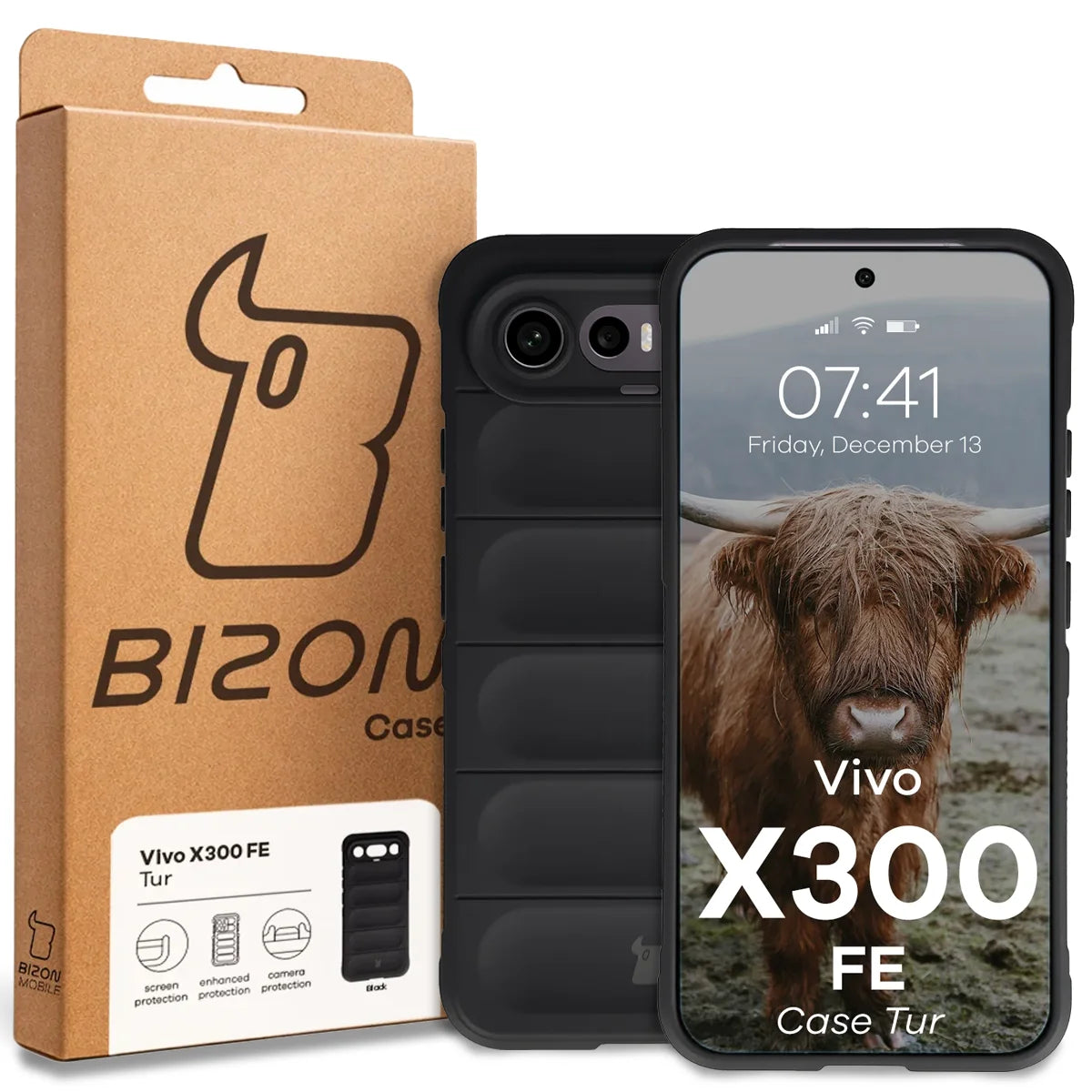 Robuste Handyhülle für Vivo X300 FE, Bizon Case Tur, Schwarz