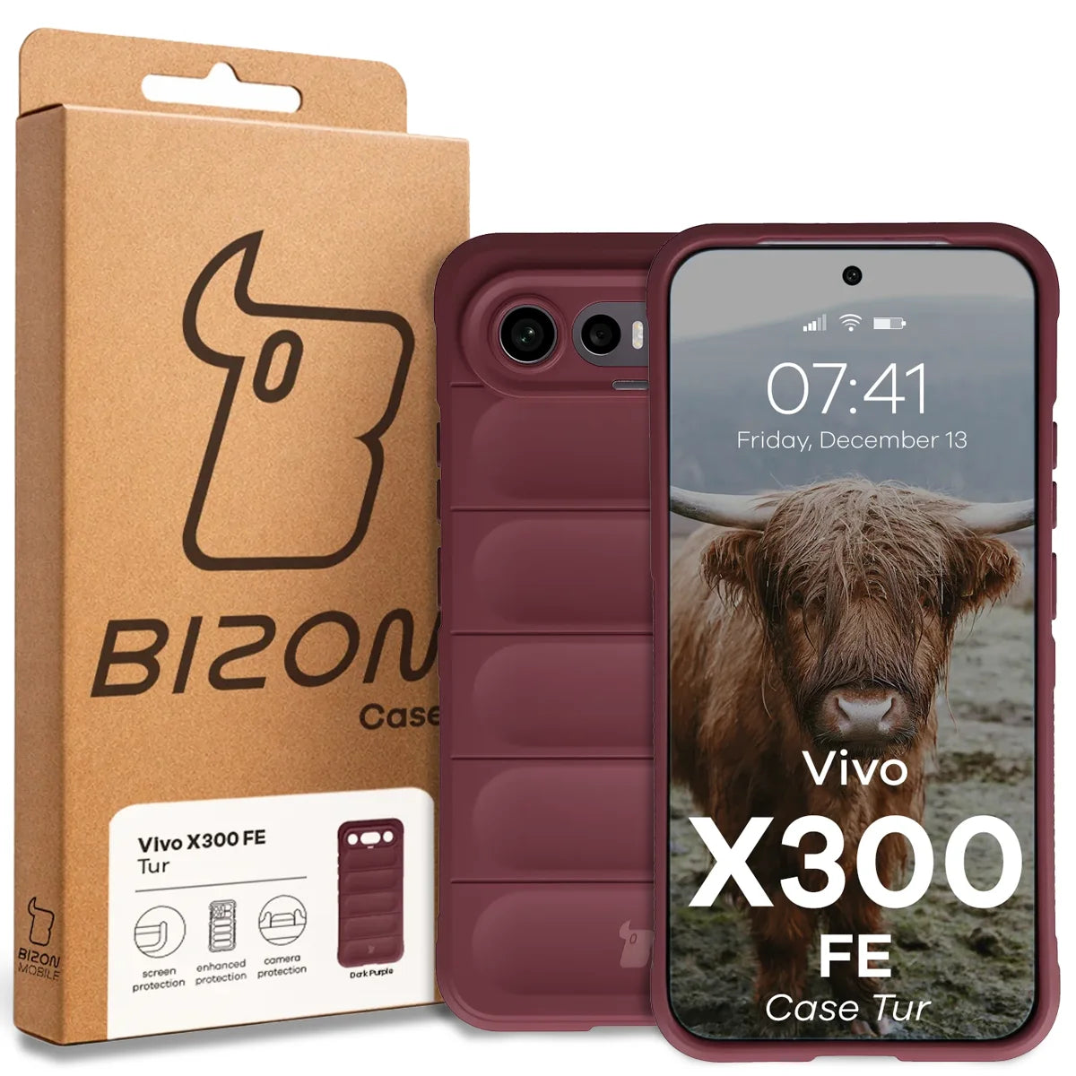 Robuste Handyhülle für Vivo X300 FE, Bizon Case Tur, Burgunderrot
