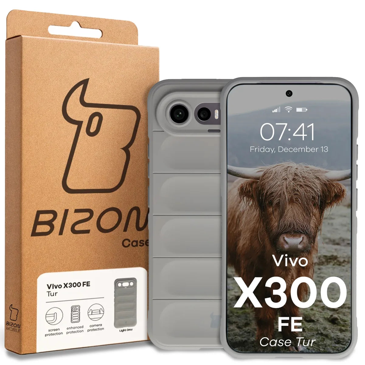 Robuste Handyhülle für Vivo X300 FE, Bizon Case Tur, Hellgrau