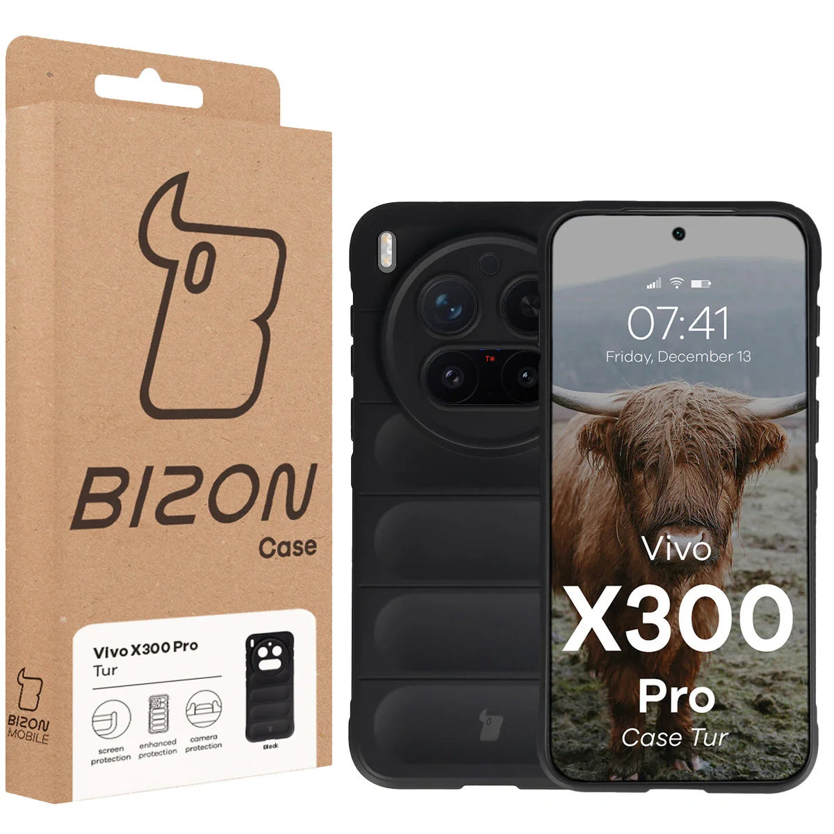 Robuste Handyhülle für Vivo X300 Pro, Bizon Case Tur, Schwarz