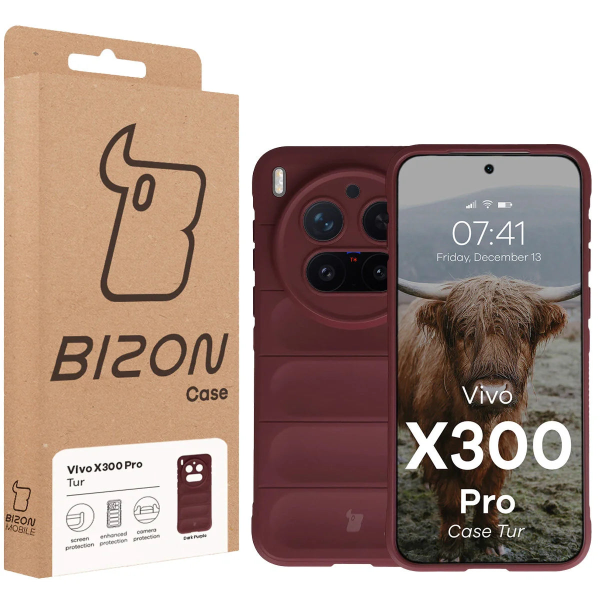 Robuste Handyhülle für Vivo X300 Pro, Bizon Case Tur, Burgunderrot